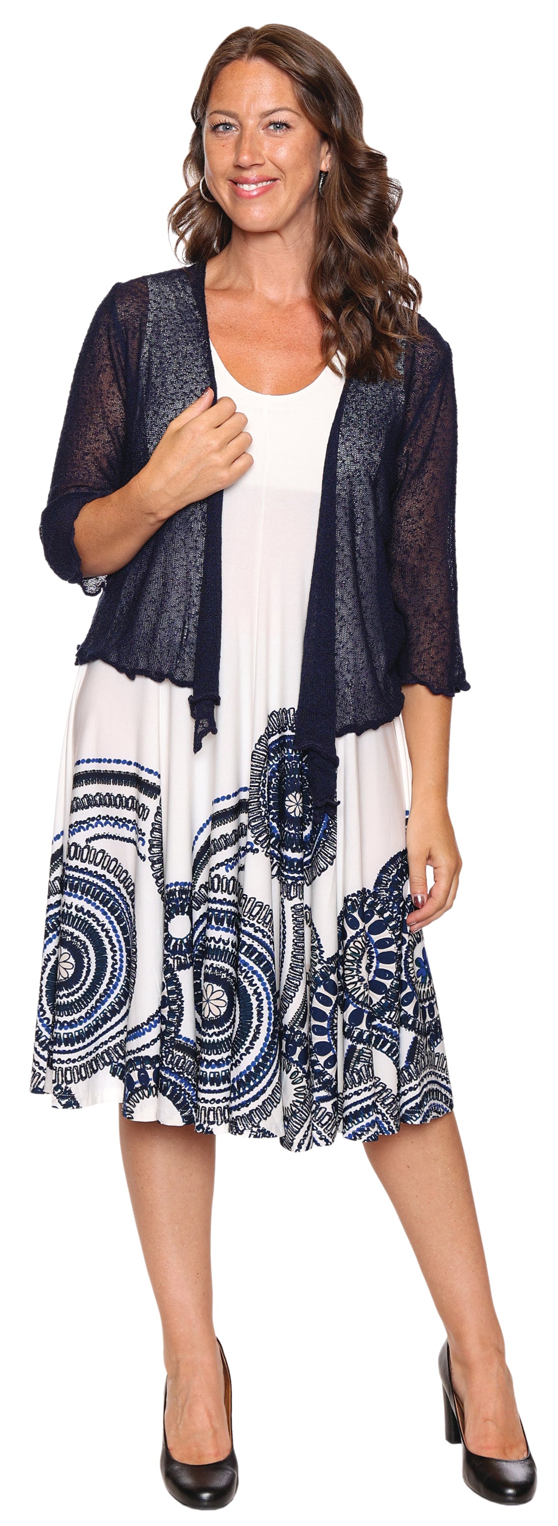 Papa Fashions Spring/Summer 2025-CR7137-Mesh Cardigan-Navy - The Coach Pyramids