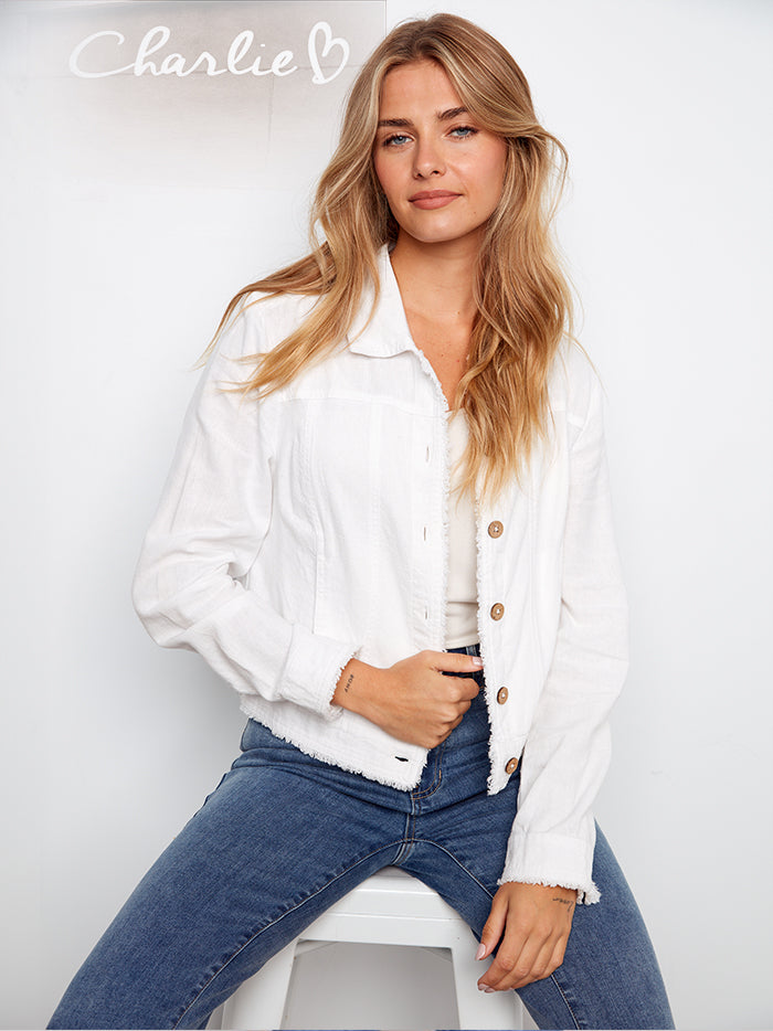 Charlie B -C6199-002-Linen Blend Jacket-White - The Coach Pyramids