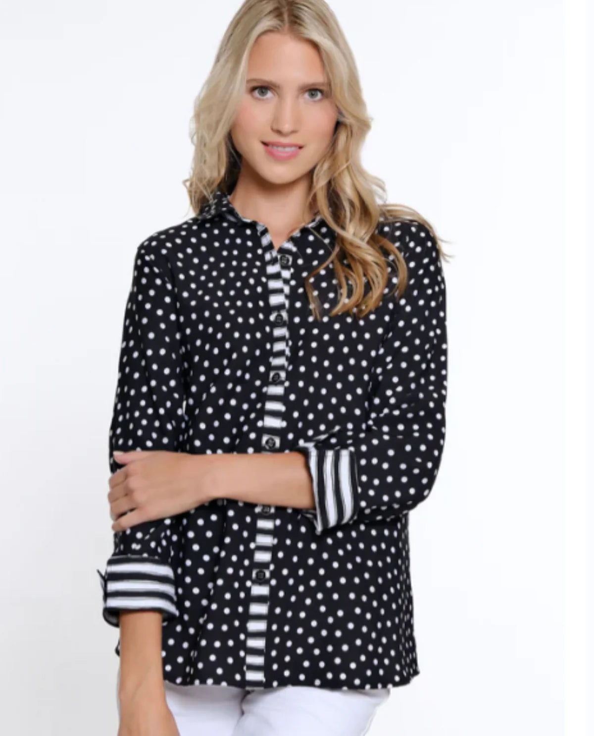 Habitat Multiples-Spring/Summer 2025-M15609TM-3/4 Sleeve Print Top-Black - The Coach Pyramids