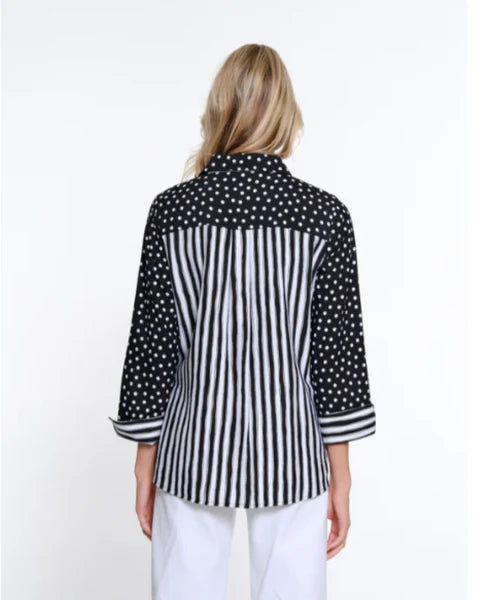 Habitat Multiples-Spring/Summer 2025-M15609TM-3/4 Sleeve Print Top-Black - The Coach Pyramids