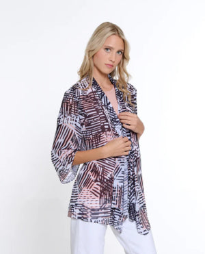 Multiples-Spring/Summer 2025-M15104JM-3/4 Flare Sleeve Print Jacket-Multi