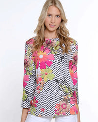 Multiples-Spring/Summer 2025-M15412TM-3/4 Sleeve Scoop Neck Print Knit Top-Multi - The Coach Pyramids
