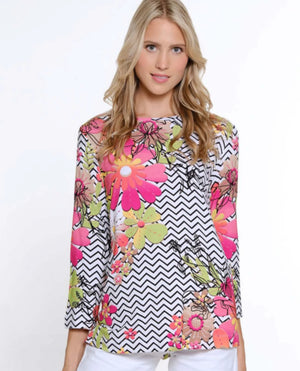 Multiples-Spring/Summer 2025-M15412TM-3/4 Sleeve Scoop Neck Print Knit Top-Multi - The Coach Pyramids