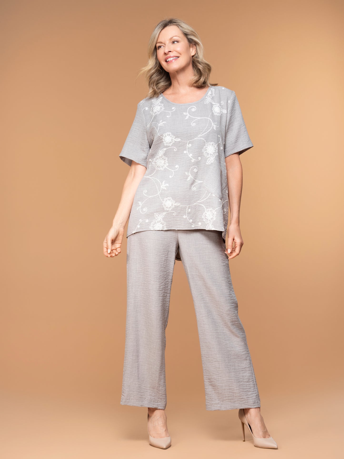 Lasania Sportswear Petite Fashions- Wide Leg Pant-1221P-A/S - The Coach Pyramids