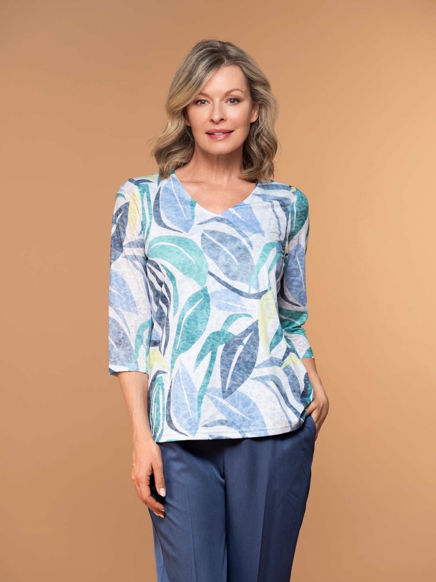 Lasania Sportswear Petite Fashions-Print Top-1261P-A/S - The Coach Pyramids
