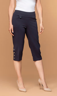 Lasania Sportswear Petite Fashions-Button Capri-9027P-Navy - The Coach Pyramids