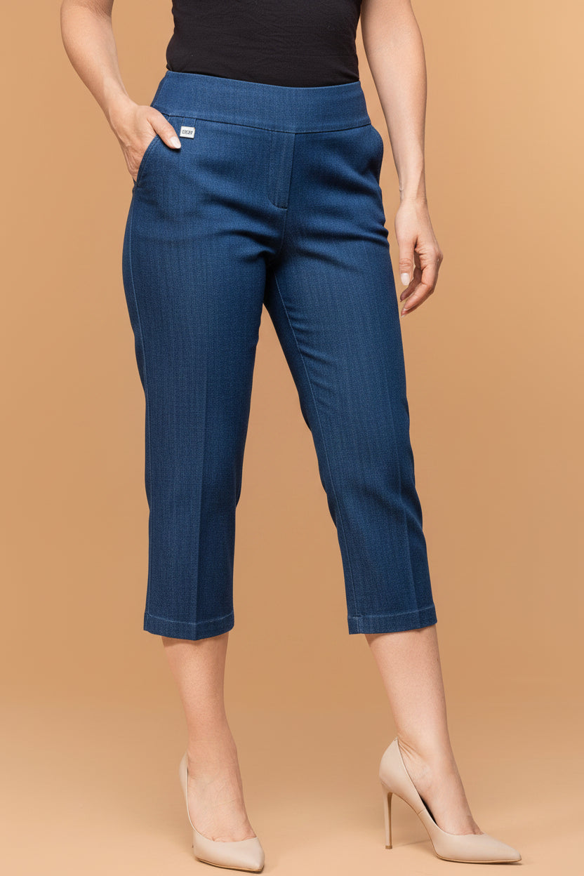 Lasania Sportswear Petite Fashions- Capri-9064P-Denim - The Coach Pyramids