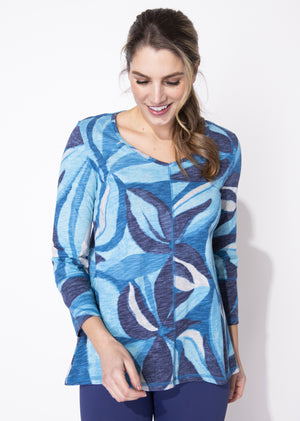 Habitat Escape Fall 2024-E12918-V Neck Floral Tunic-Lapis