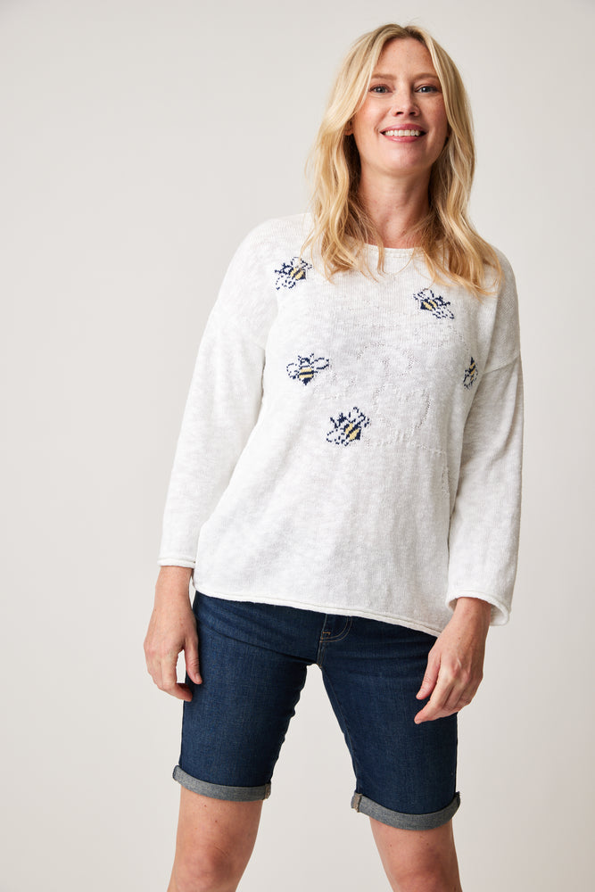 Parkhurst-Spring 2024-87299-Busy Bee Sweater-White Combo - The Coach Pyramids