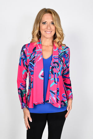 Frank Lyman-236390-Knit Jacket-Fuchsia/Royal - The Coach Pyramids