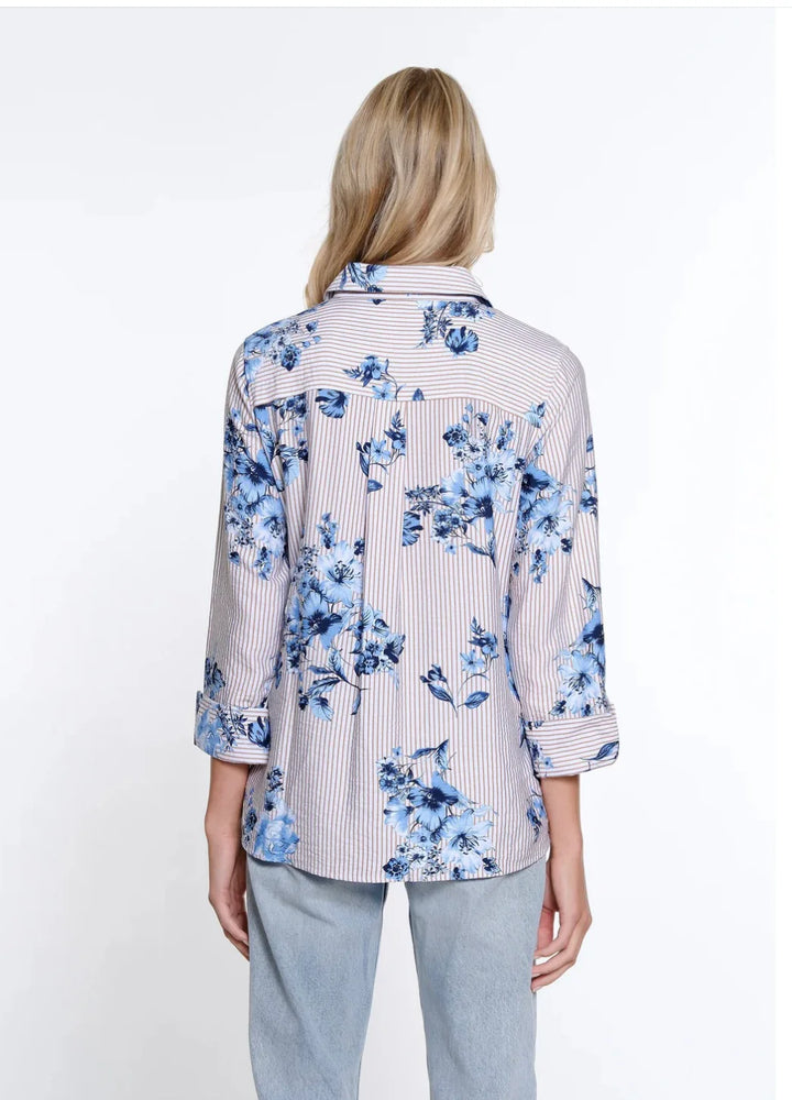 Multiples-Spring/Summer 2025-M15307BM-Turn Up Cuff 3/4 Sleeve Print Shirt-Multi