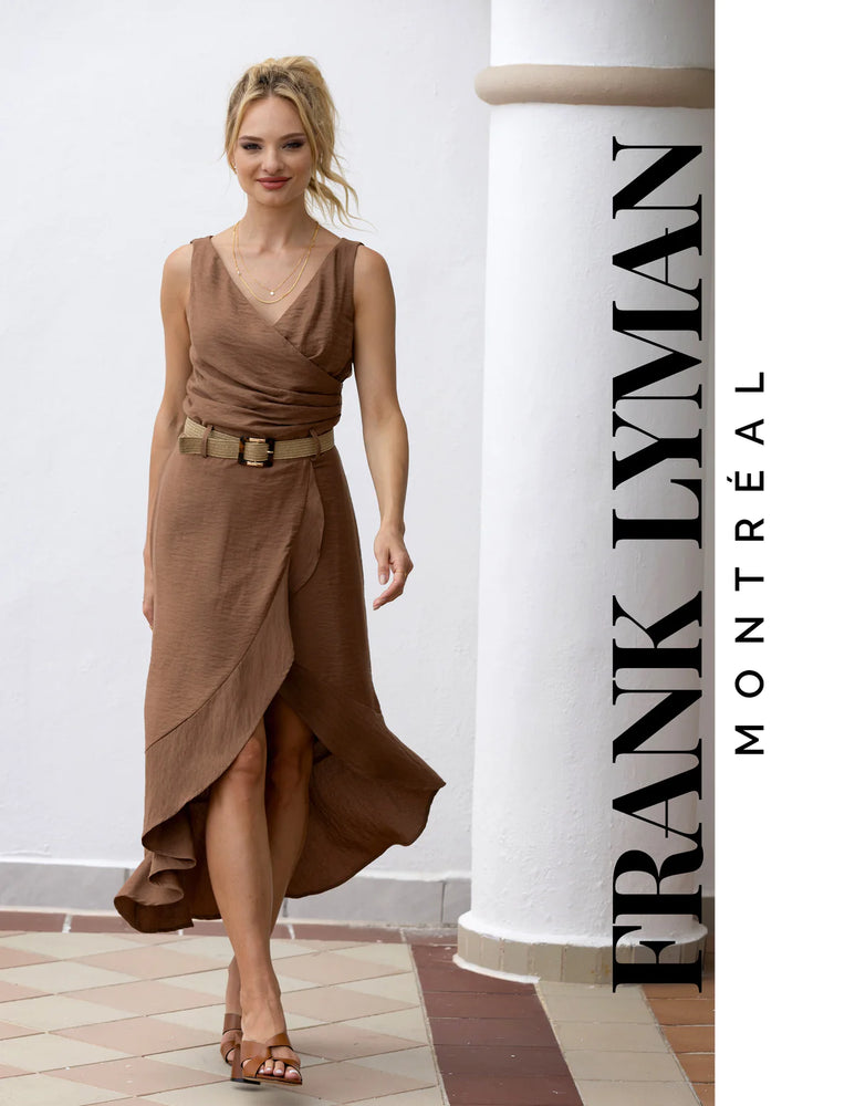 Frank Lyman-231138-Woven Dress-Cocoa - The Coach Pyramids