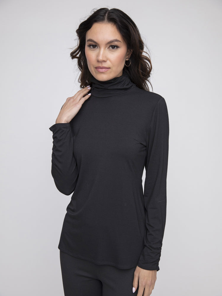 Habitat Fall 2024-L140812- Ruched Turtle Neck-Black