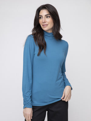 Habitat Fall 2024-L140812- Ruched Turtle Neck-Ocean