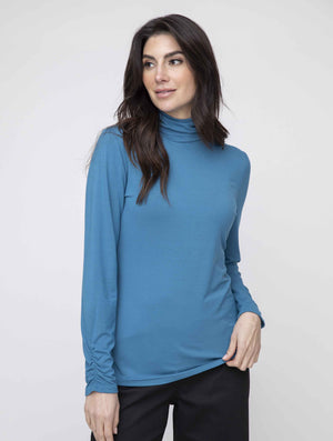 Habitat Liv Fall 2024-L140812-Ruched Turtleneck-Ocean