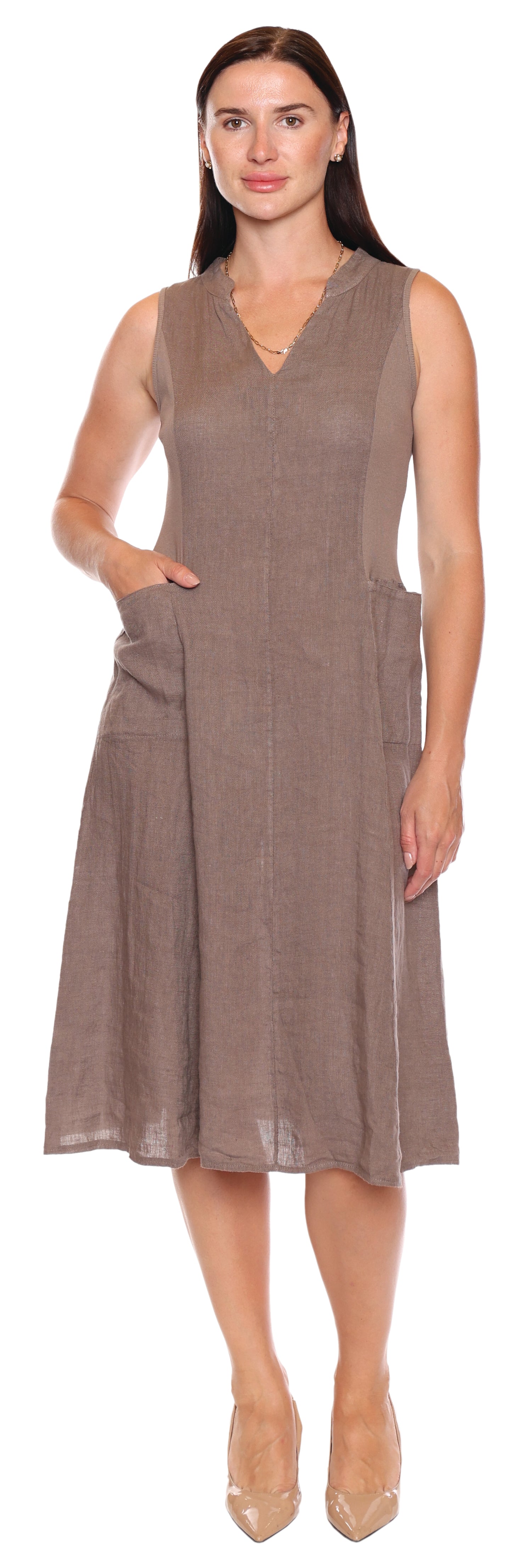 Papa Fashions Spring 2025-L4995-Dress-Mocha - The Coach Pyramids