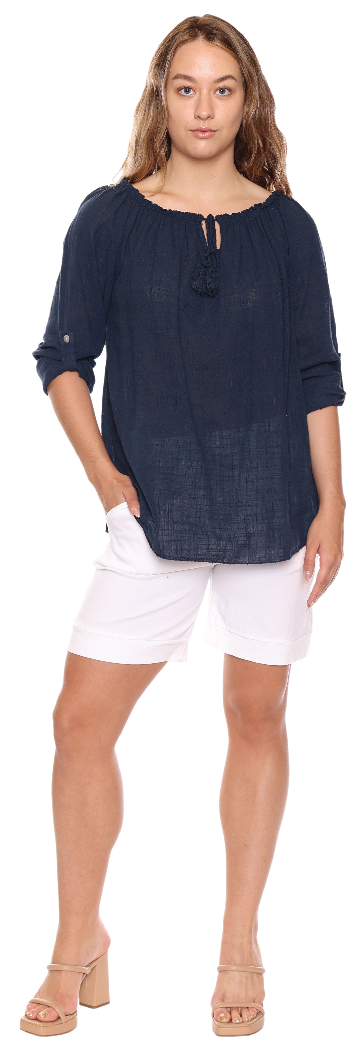 Papa Fashions Spring 2025-L5038-Top-Navy - The Coach Pyramids