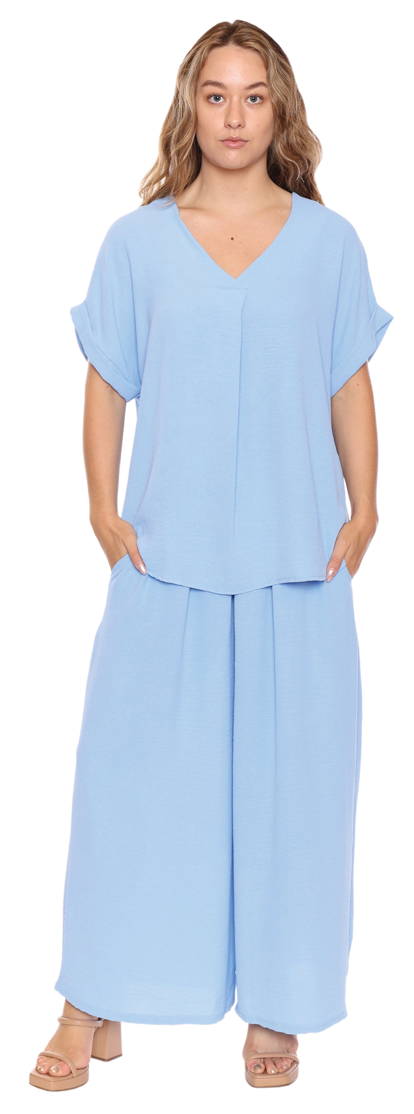 Papa Fashions Spring 2025-L5327-Top-Sky Blue - The Coach Pyramids