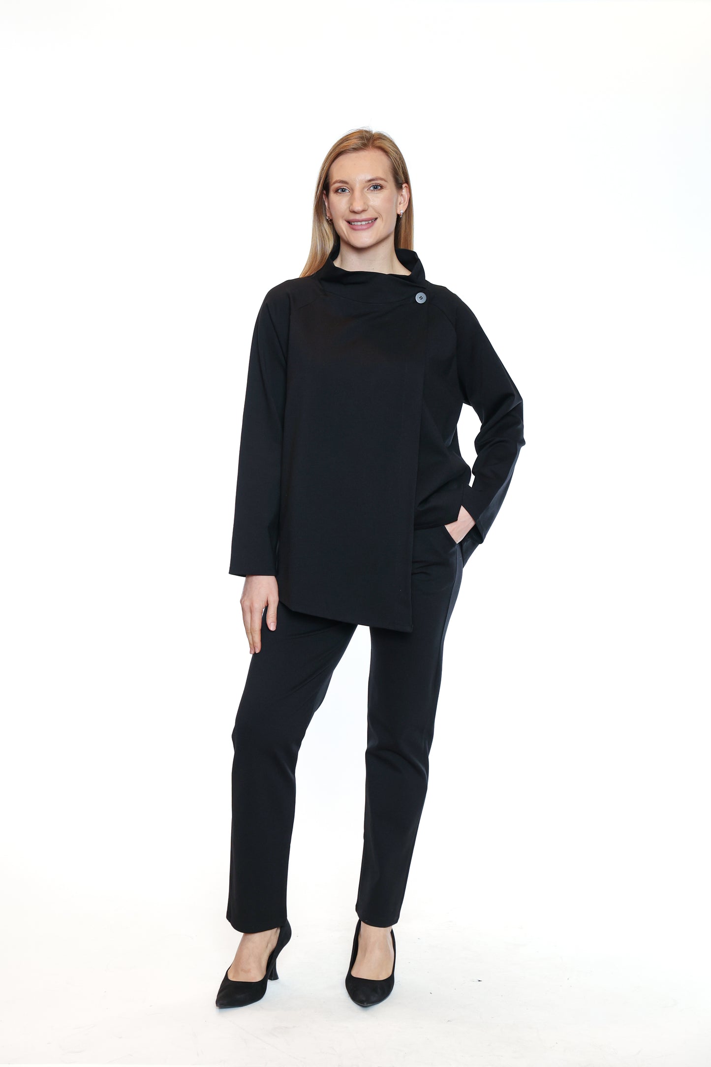 Sorella By Papa Fashions Fall/Winter 2025-L5535-Heavy Cotton 2 Button Cardigan-Black - The Coach Pyramids