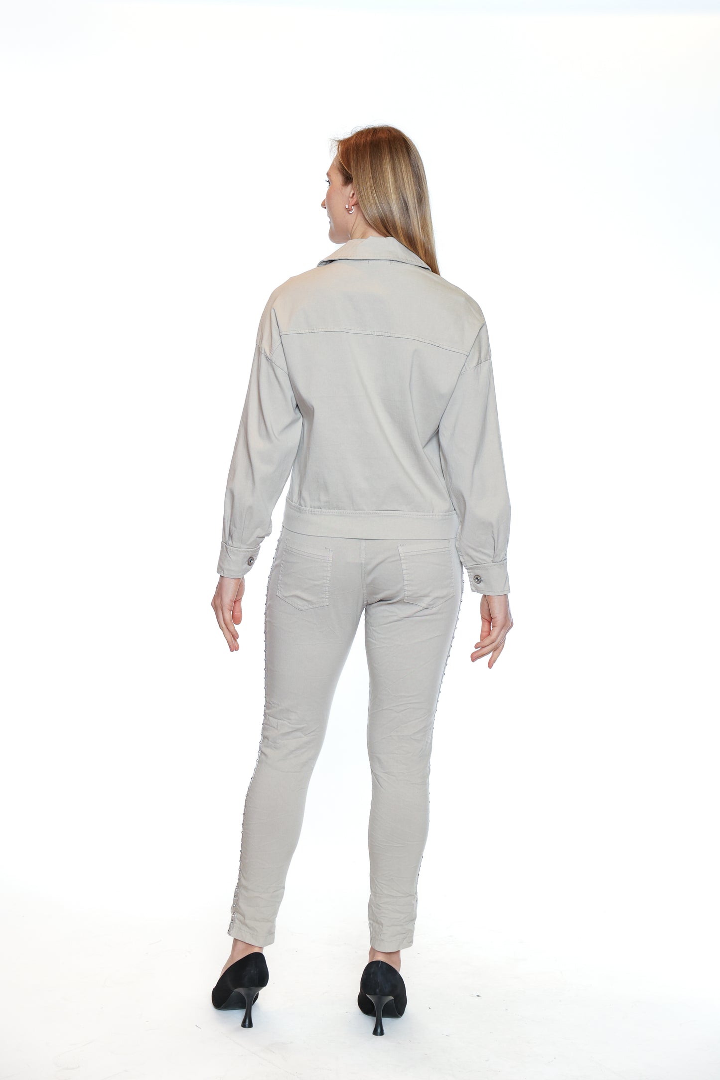 Sorella By Papa Fashions Fall/Winter 2025-L5541-Stretch Cotton Stonewash Blazer-Beige - The Coach Pyramids