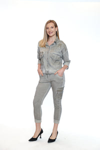 Sorella By Papa Fashions Fall/Winter 2025-L5543-Stretch Cotton Stonewash Blazer Frills-Taupe - The Coach Pyramids