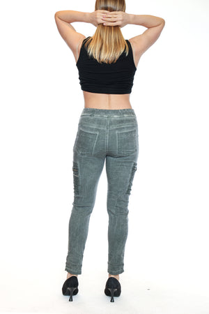Sorella By Papa Fashions Fall/Winter 2025-L5544-Stretch Cotton Stonewash Pant W/Zip Eyelet Detail-Sage - The Coach Pyramids