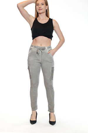 Sorella By Papa Fashions Fall/Winter 2025-L5544-Stretch Cotton Stonewash Pant W/Zip Eyelet Detail-Taupe - The Coach Pyramids
