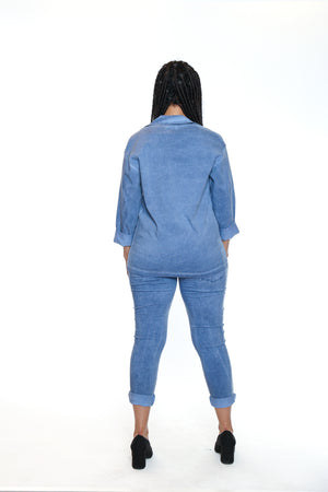 Sorella By Papa Fashions Fall/Winter 2025-L5546-Stretch Cotton Stonewash Blazer W/Zip Detail-Denim - The Coach Pyramids