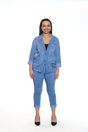 Sorella By Papa Fashions Fall/Winter 2025-L5546-Stretch Cotton Stonewash Blazer W/Zip Detail-Denim - The Coach Pyramids