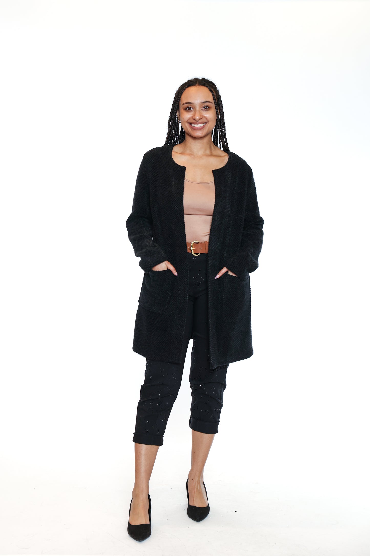 Sorella By Papa Fashions Fall/Winter 2025-L5561-Eye Leash Sweater Cardigan-Black - The Coach Pyramids