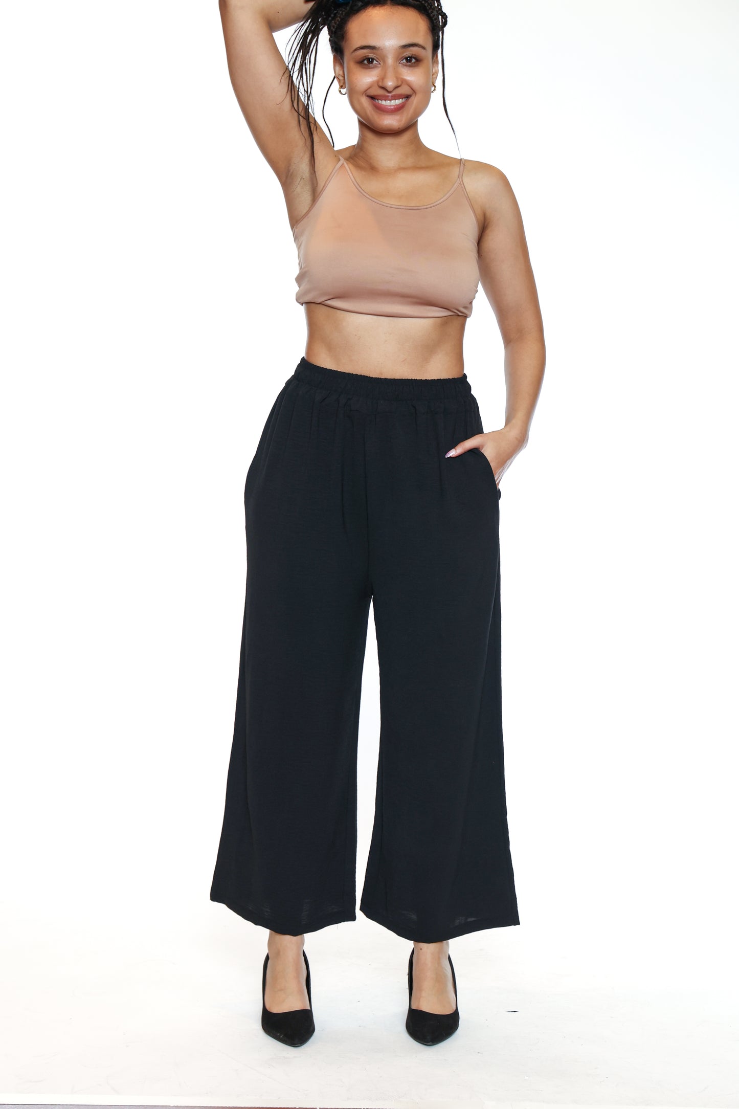 Sorella By Papa Fashions Fall/Winter 2025-L5571-Scuba Crepe Wide Leg Pant W/Pockets-Black - The Coach Pyramids
