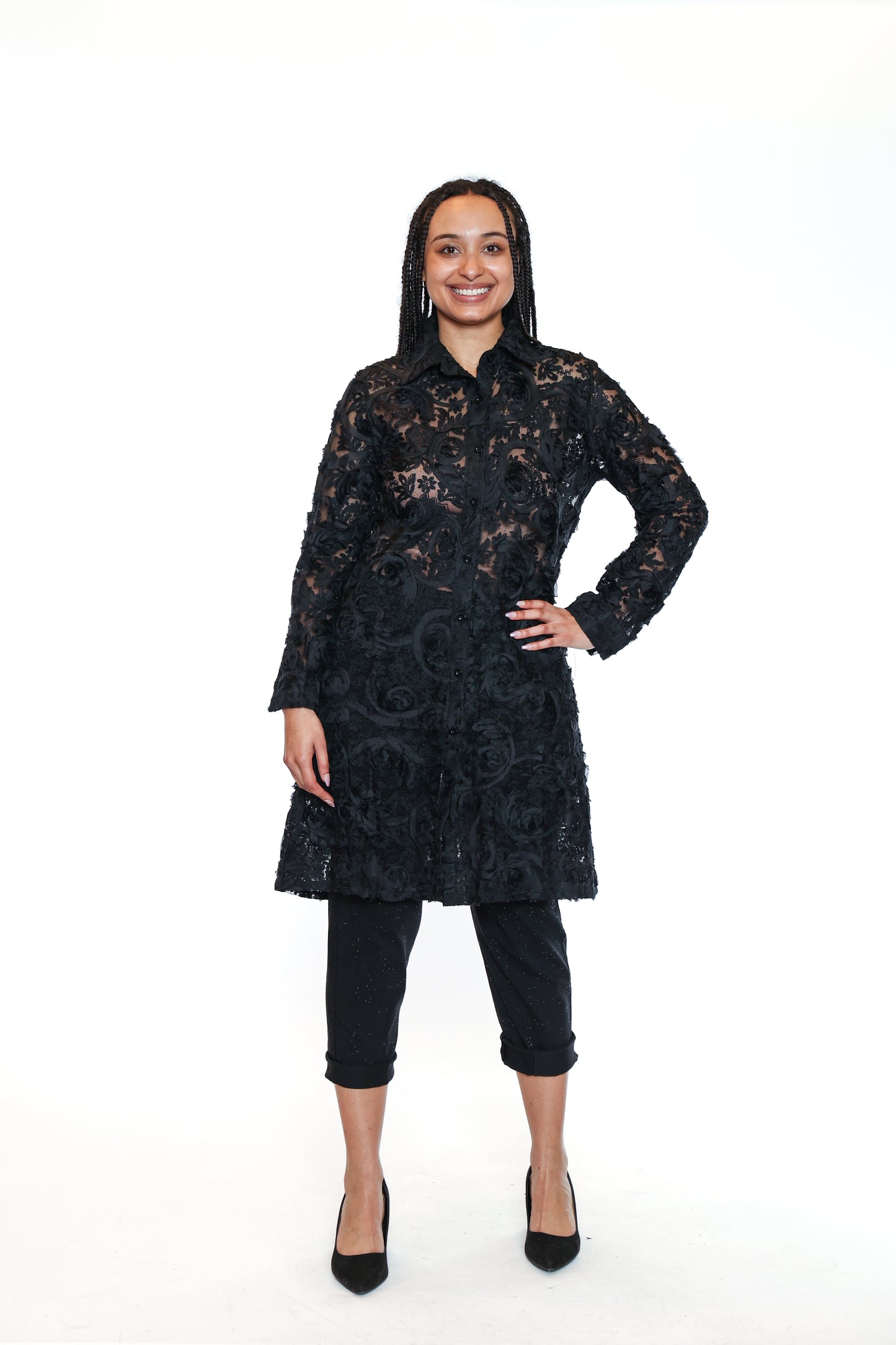 Sorella By Papa Fashions Fall/Winter 2025-L5573-Lace Duster-Black - The Coach Pyramids