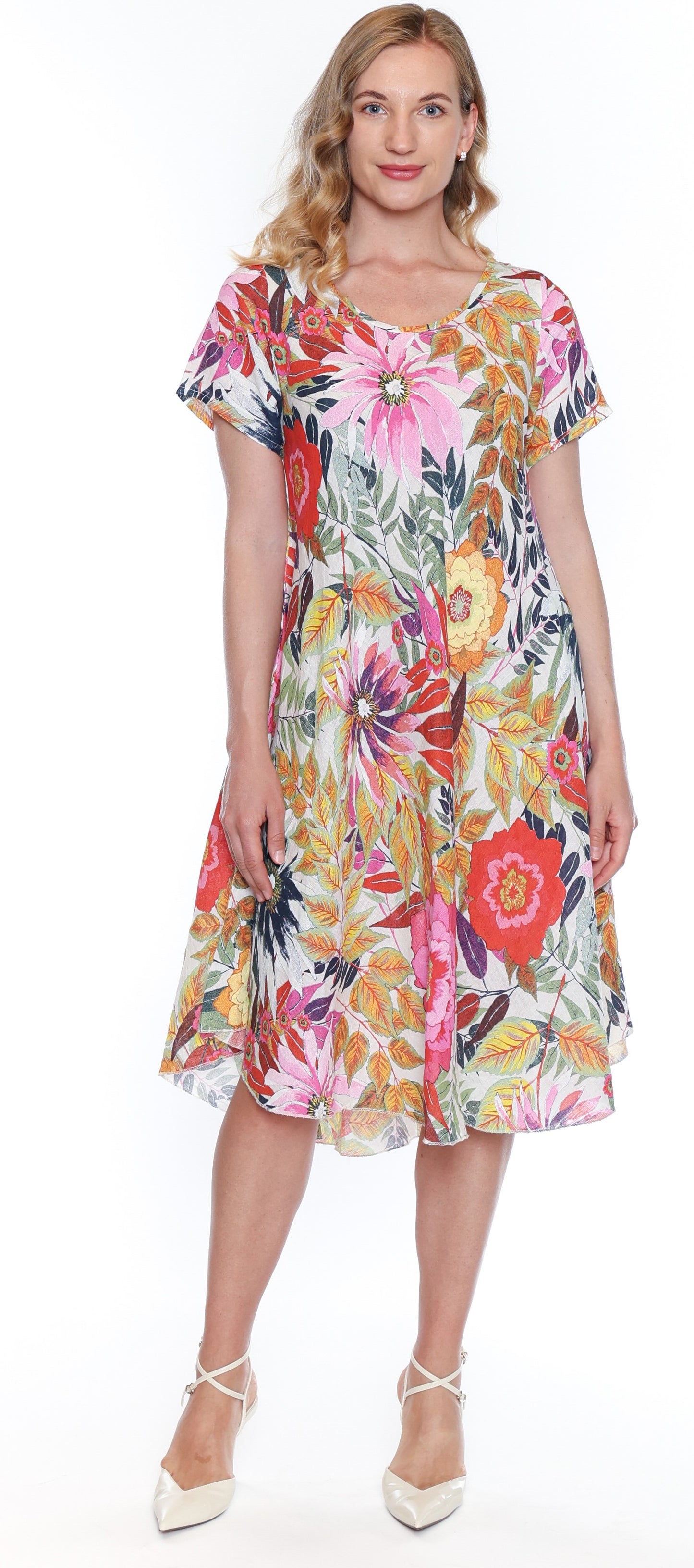 Sorella Linen Floral Bias Cut Dress-Multi L5577 - The Coach Pyramids