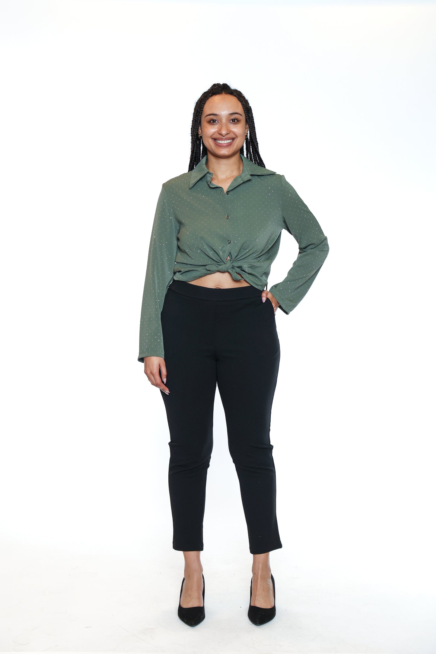 Sorella By Papa Fashions Fall/Winter 2025-L5605-Glitter Holiday Blouse-Olive - The Coach Pyramids