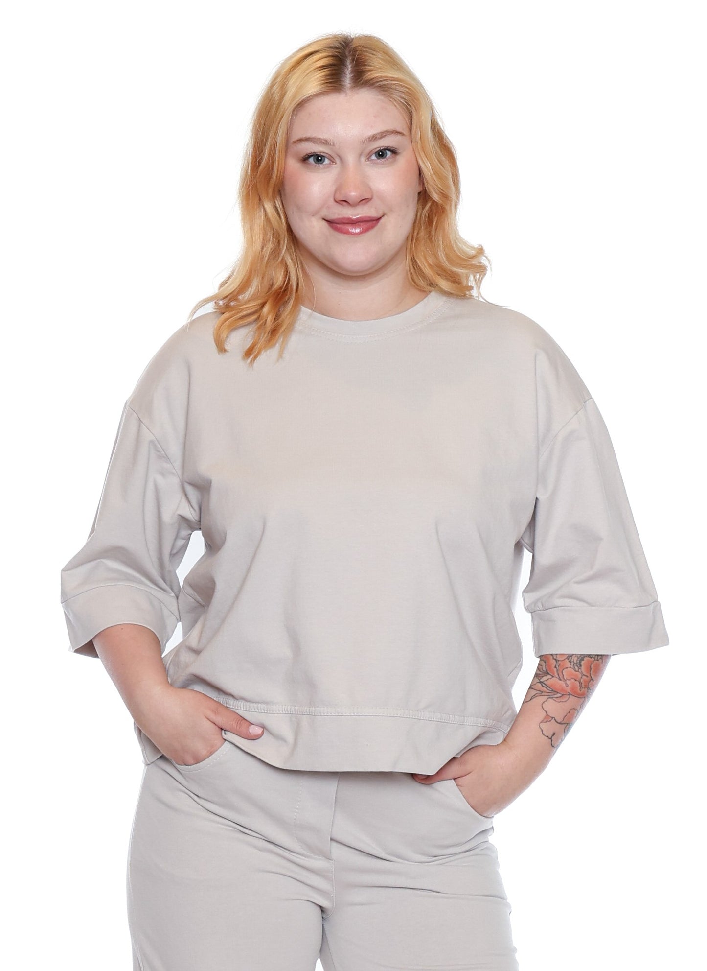 Sorella Crewneck W/3/4 Sleeves-Beige L5881 - The Coach Pyramids