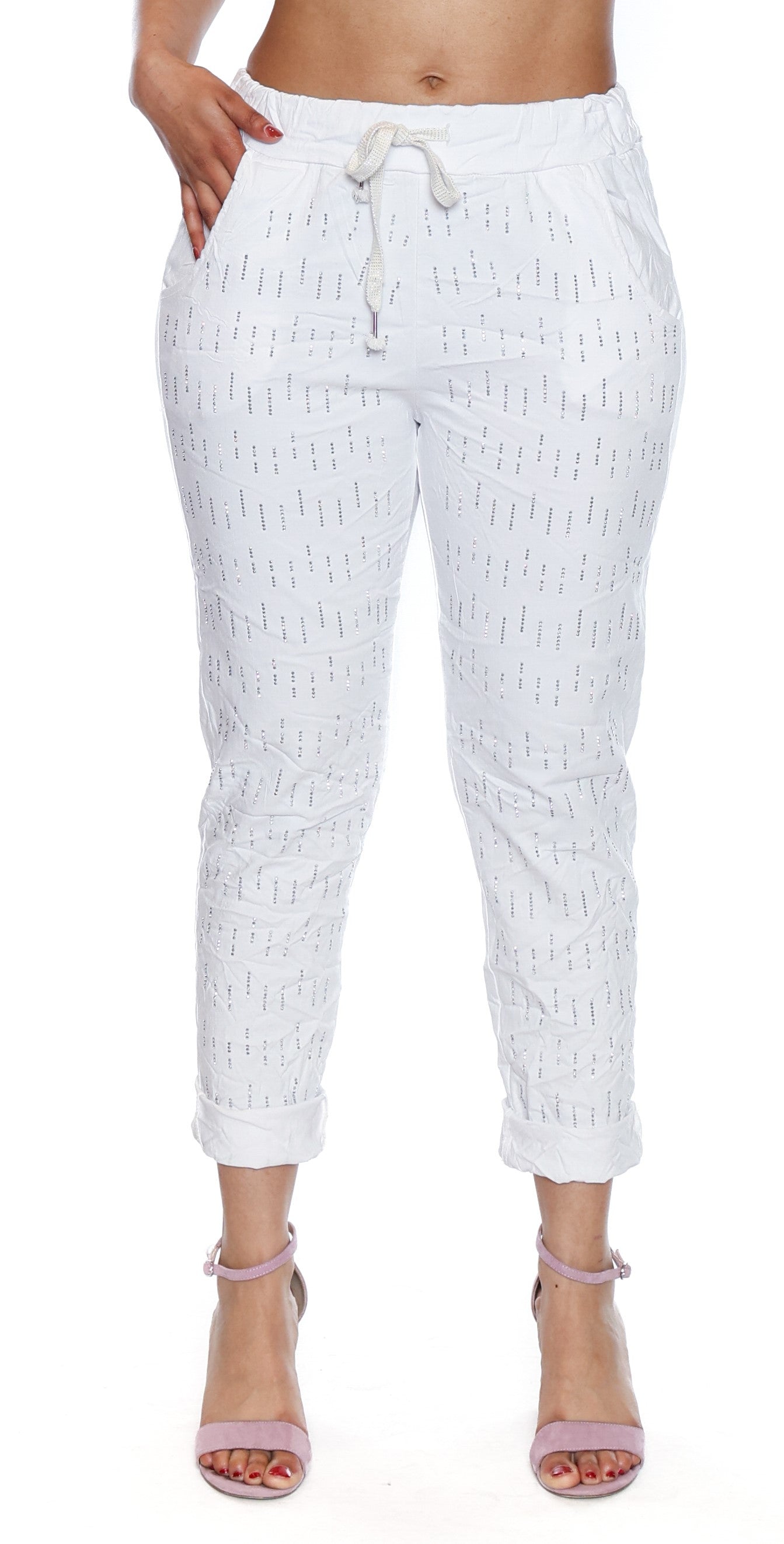 Sorella Stretch Pants W/Pockets And Rhinestones-White L5884 - The Coach Pyramids