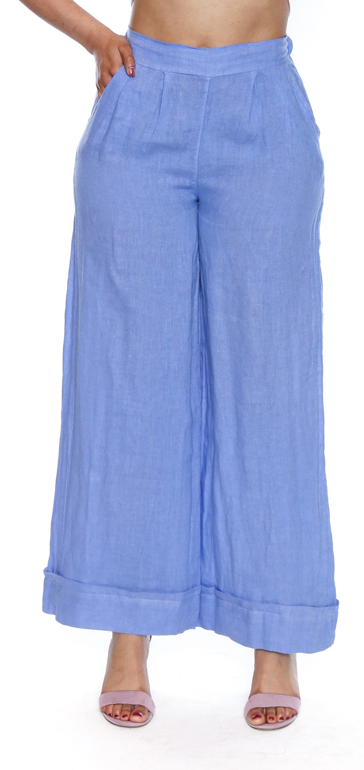 Sorella Linen Wide Leg Pants-Azure L5895 - The Coach Pyramids