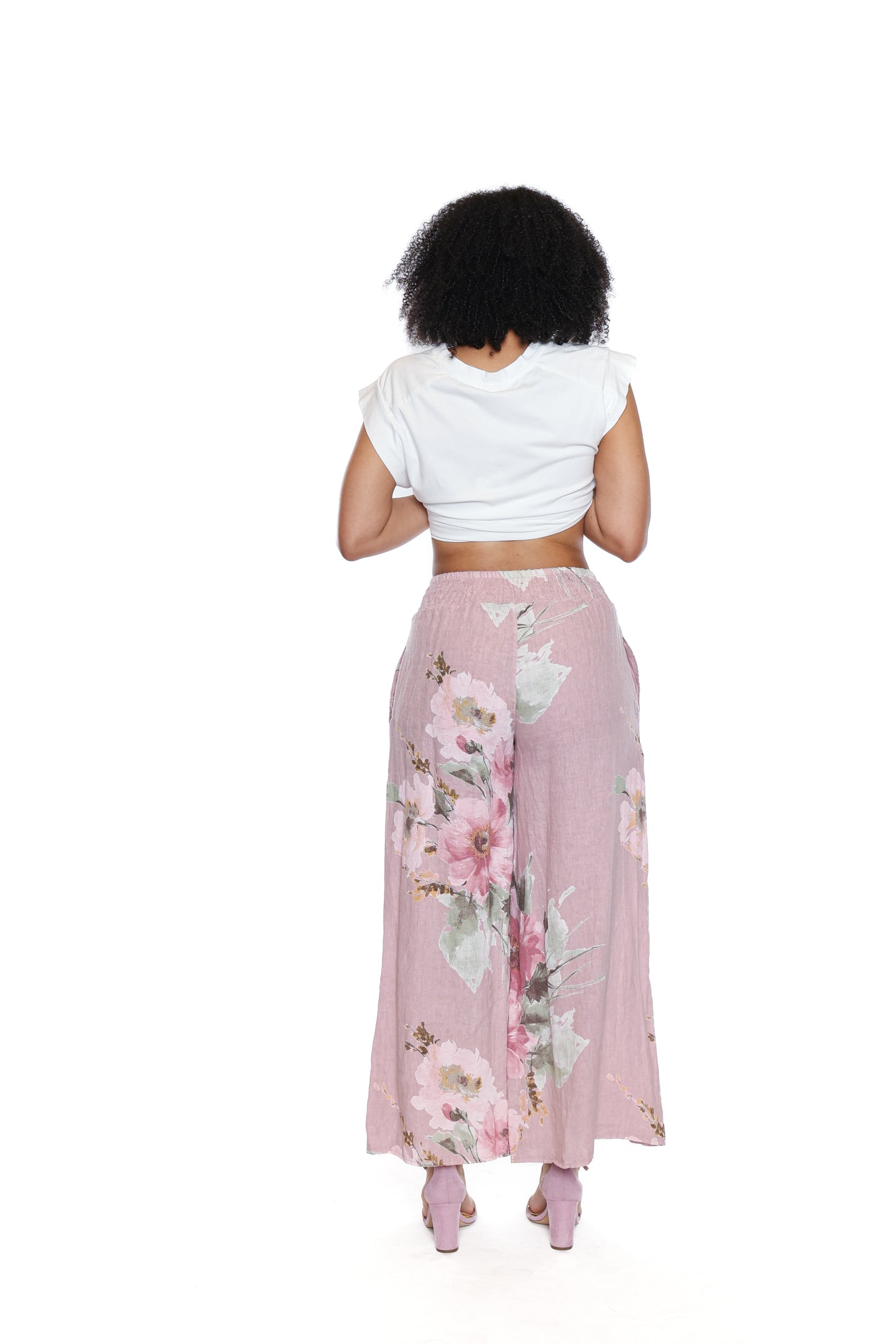 Sorella Linen Floral Wide Leg Pant-Pink L5917 - The Coach Pyramids