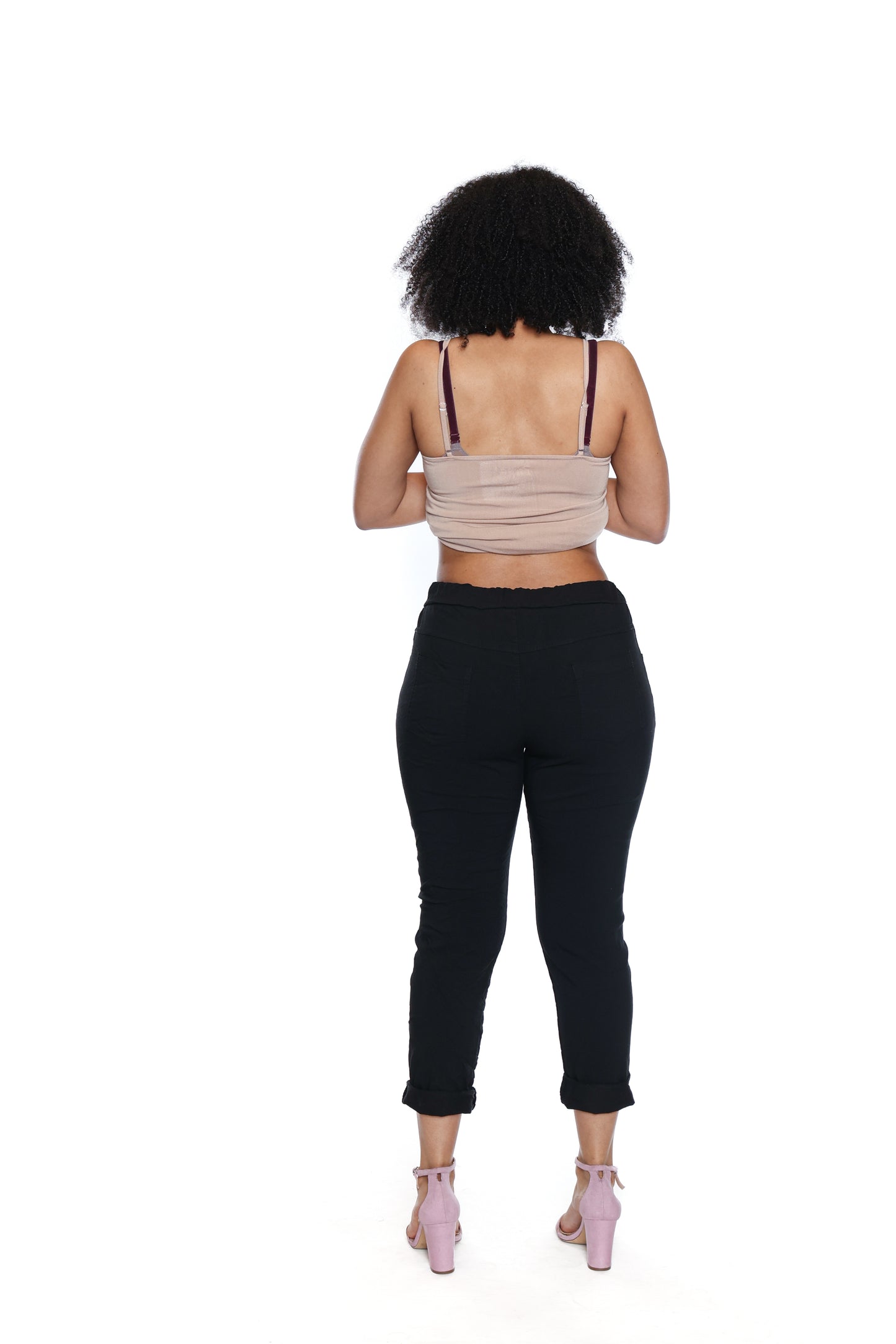 Sorella Cotton Stretch Drawstring Pants W/Embroidery Detail-Black L5928 - The Coach Pyramids