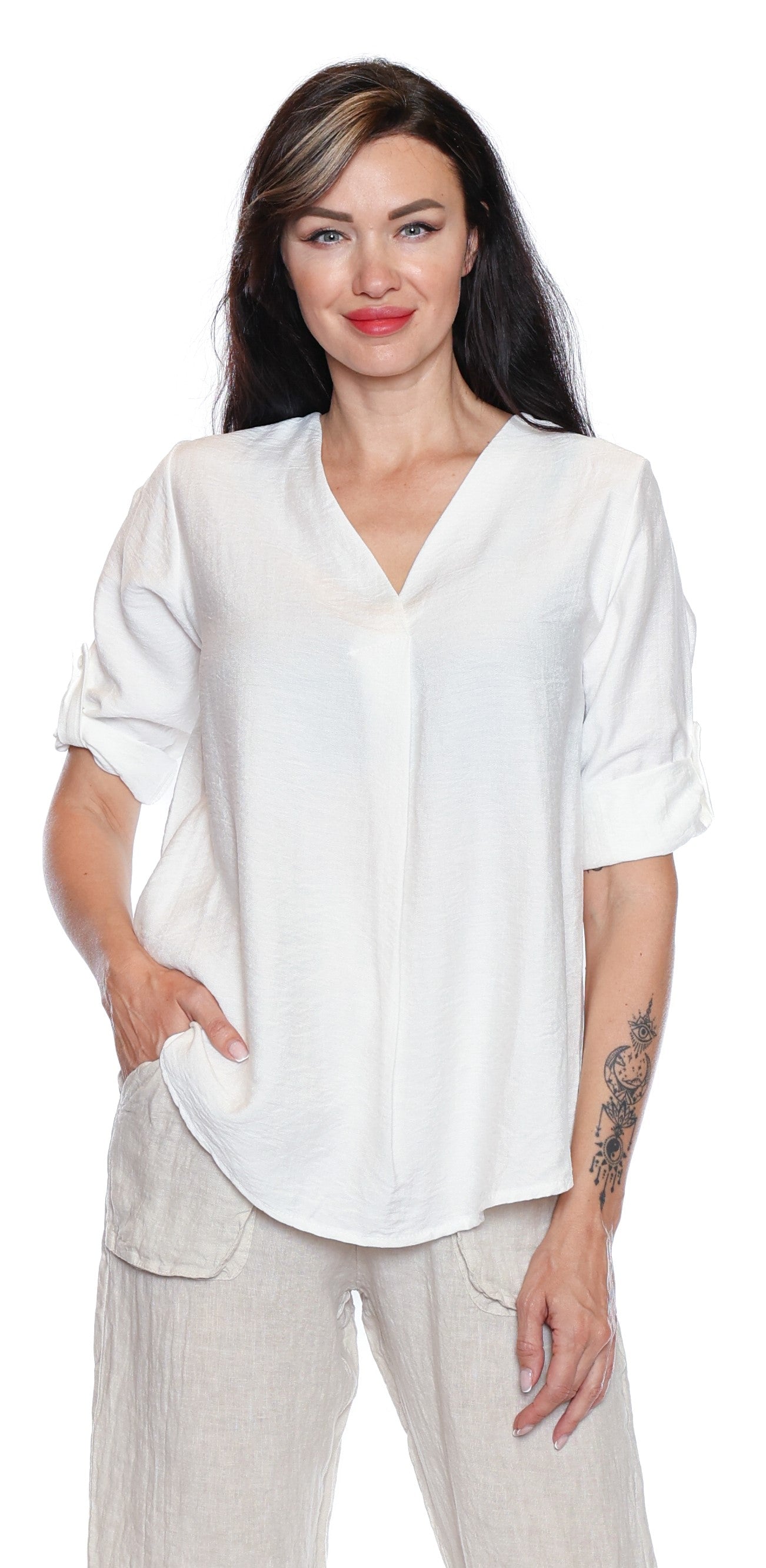 Sorella V Neck Top-Off White L5941 - The Coach Pyramids