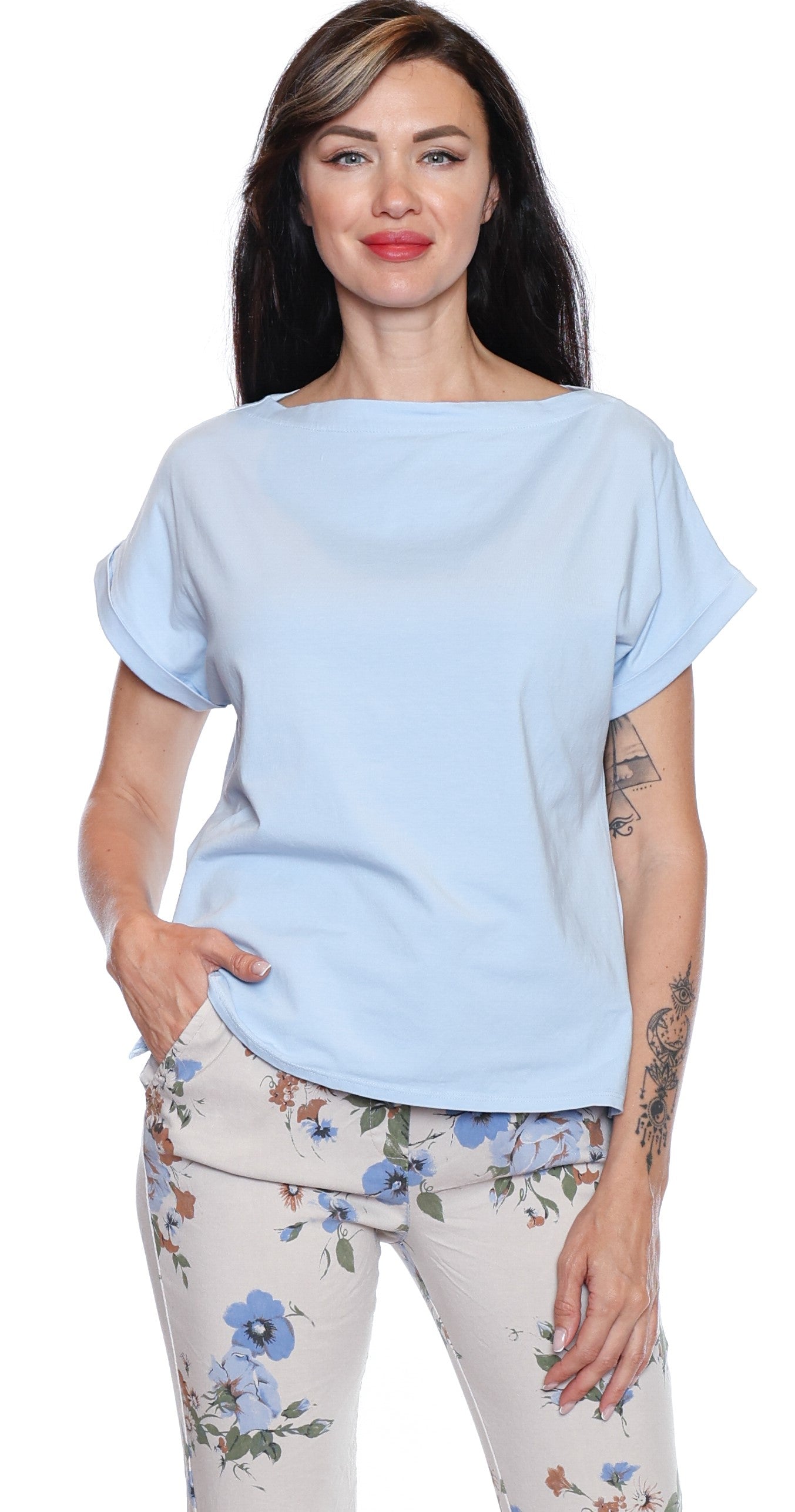 Sorella Cotton T Shirt-Sky Blue L5942 - The Coach Pyramids