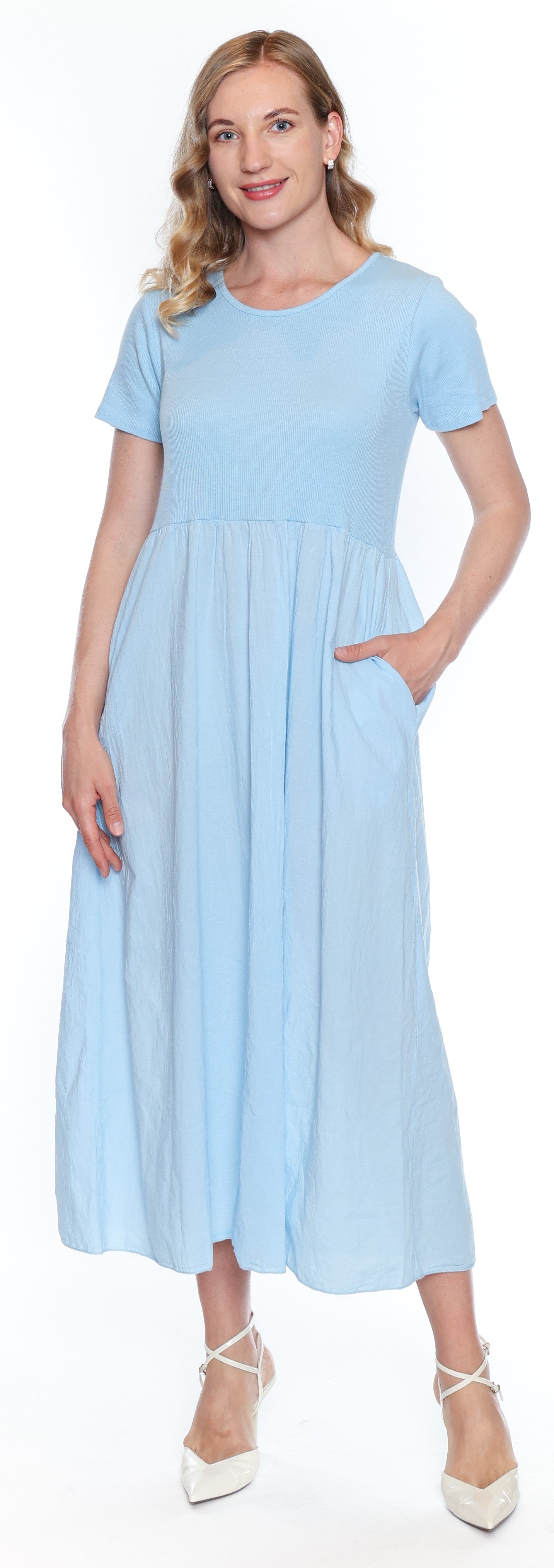Sorella Cotton T-Shirt Dress W/Pockets-L Blue L5943 - The Coach Pyramids