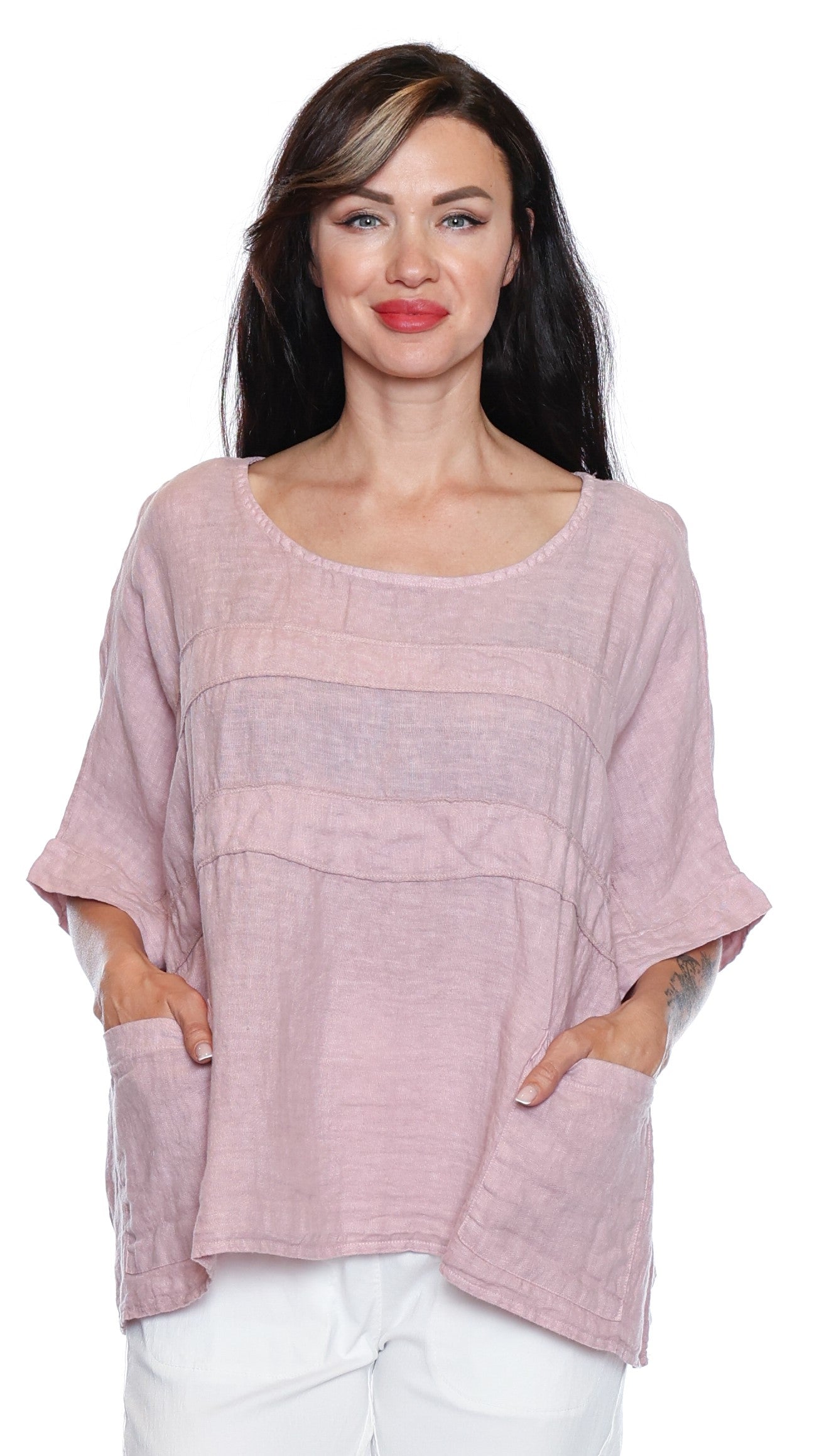 Sorella Linen Top W/Pockets-Pink L5946 - The Coach Pyramids