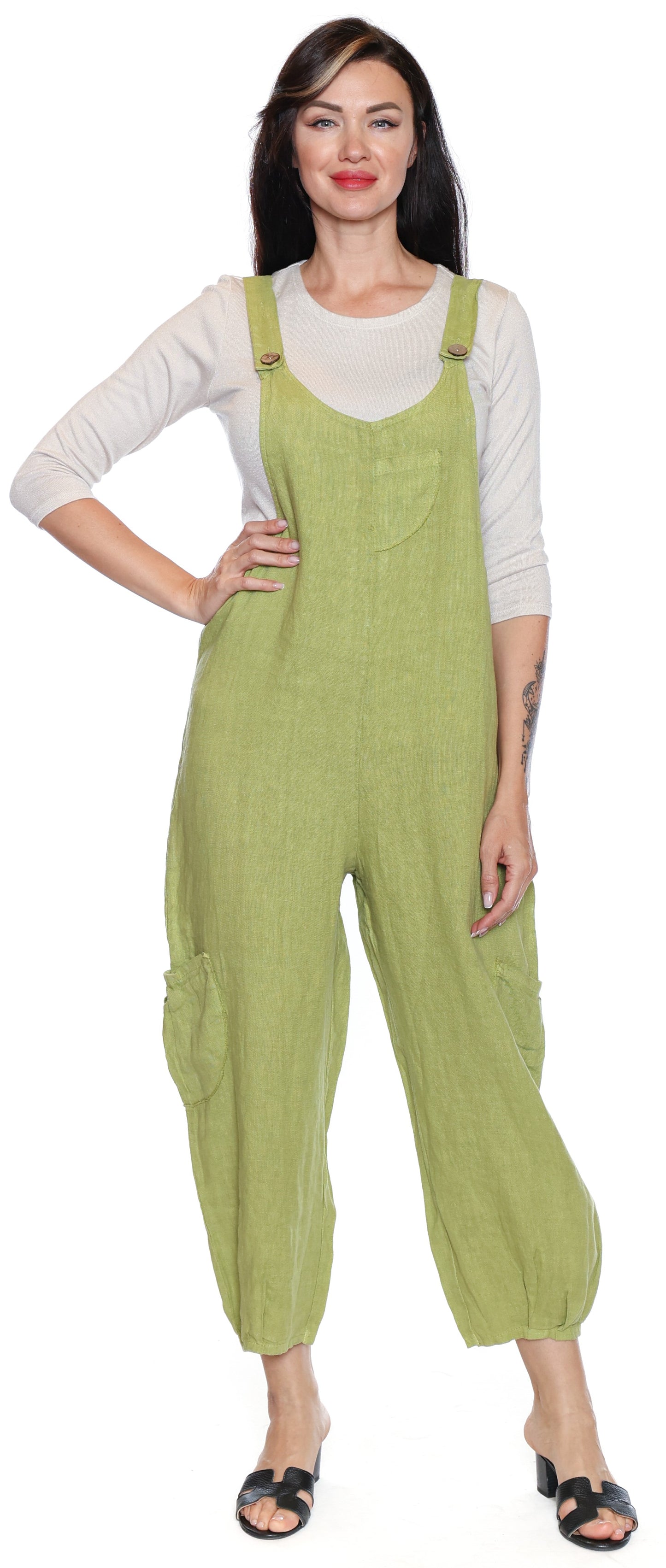 Sorella Linen Jumpsuit-Moss L6171 - The Coach Pyramids