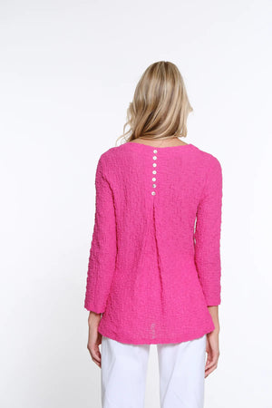 Multiples-Spring/Summer 2025-M15105TM-3/4 Sleeve Pucker Woven Top-Fuchsia - The Coach Pyramids