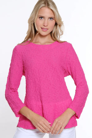Multiples-Spring/Summer 2025-M15105TM-3/4 Sleeve Pucker Woven Top-Fuchsia - The Coach Pyramids