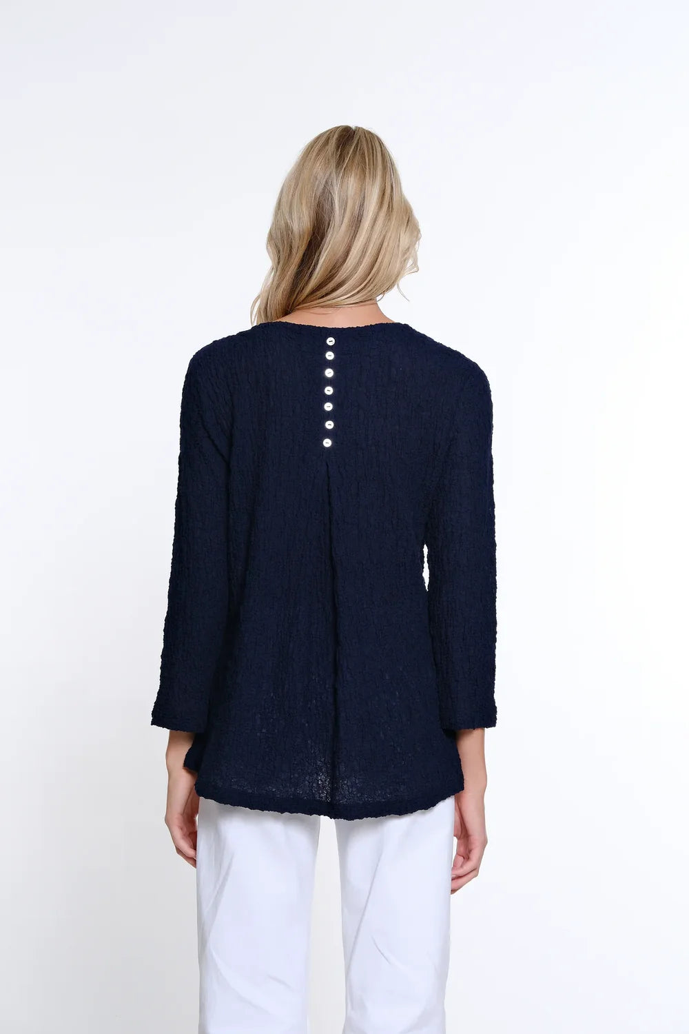 Habitat Multiples-Spring/Summer 2025-M15105TM-3/4 Sleeve Pucker Woven Top-Corn Flower - The Coach Pyramids