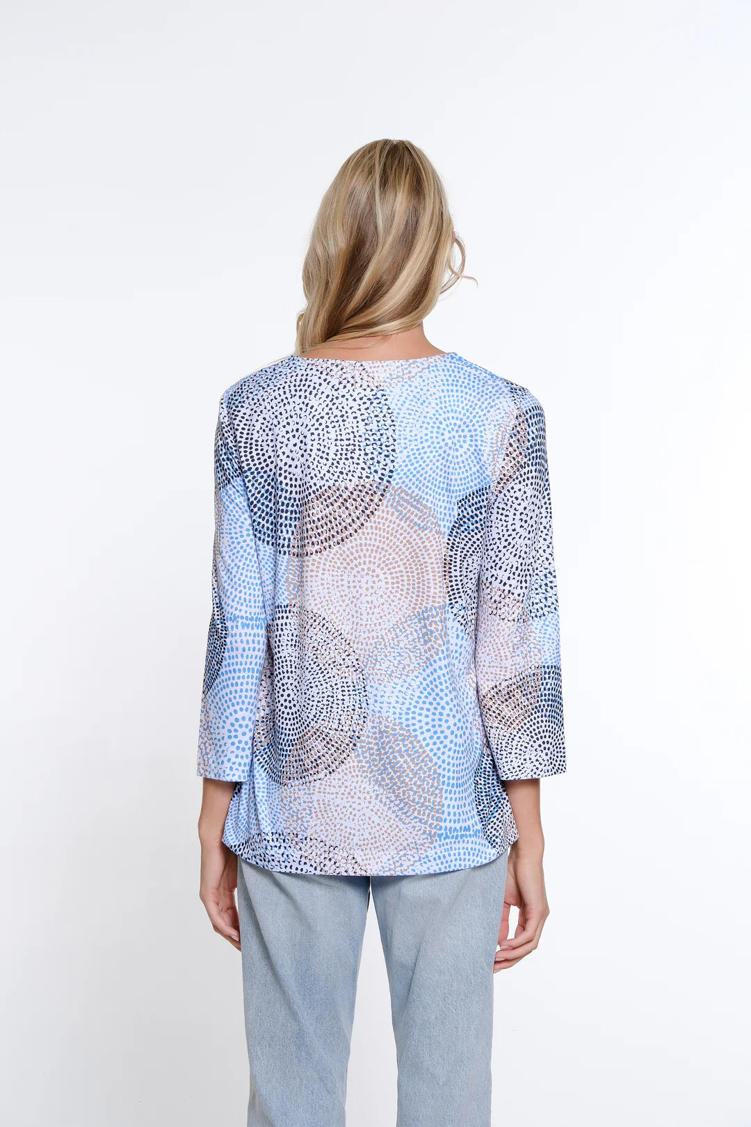 Multiples-Spring/Summer 2025-M15303TM-3/4 Sleeve Embroidered Print Knit Top-Multi - The Coach Pyramids