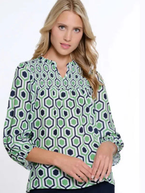 Multiples-Spring/Summer 2025-M15501TM-3/4 Sleeve Ruffle Neck Print Knit Top-Multi - The Coach Pyramids