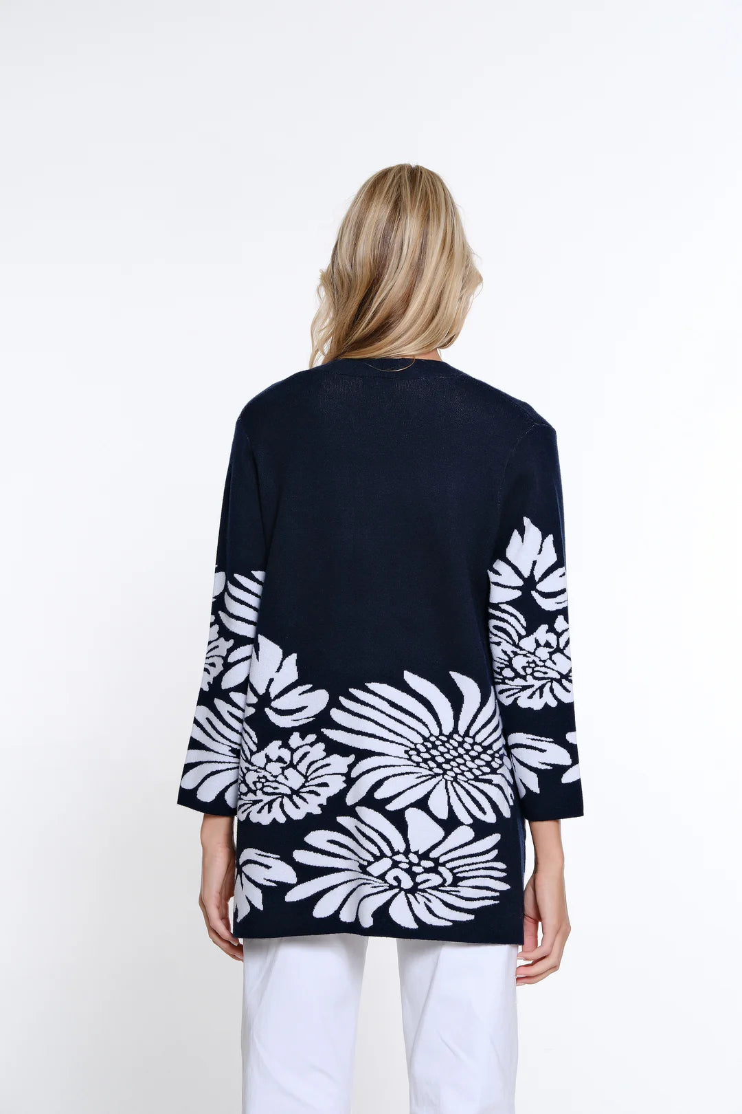 Multiples-Spring/Summer 2025-M15503KM-3/4 Sleeve 2 Pocket Stripe Jacquard Jacket -Midnight - The Coach Pyramids
